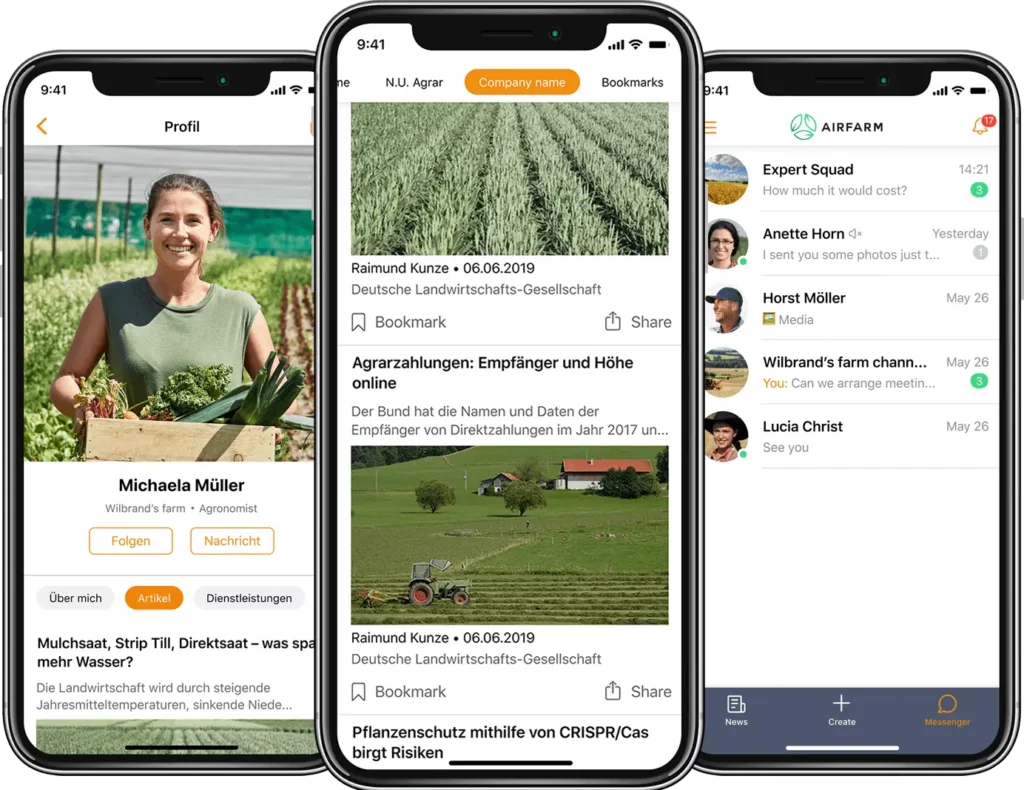 airfarm is a platform for communication for agricultural businesses in Germany